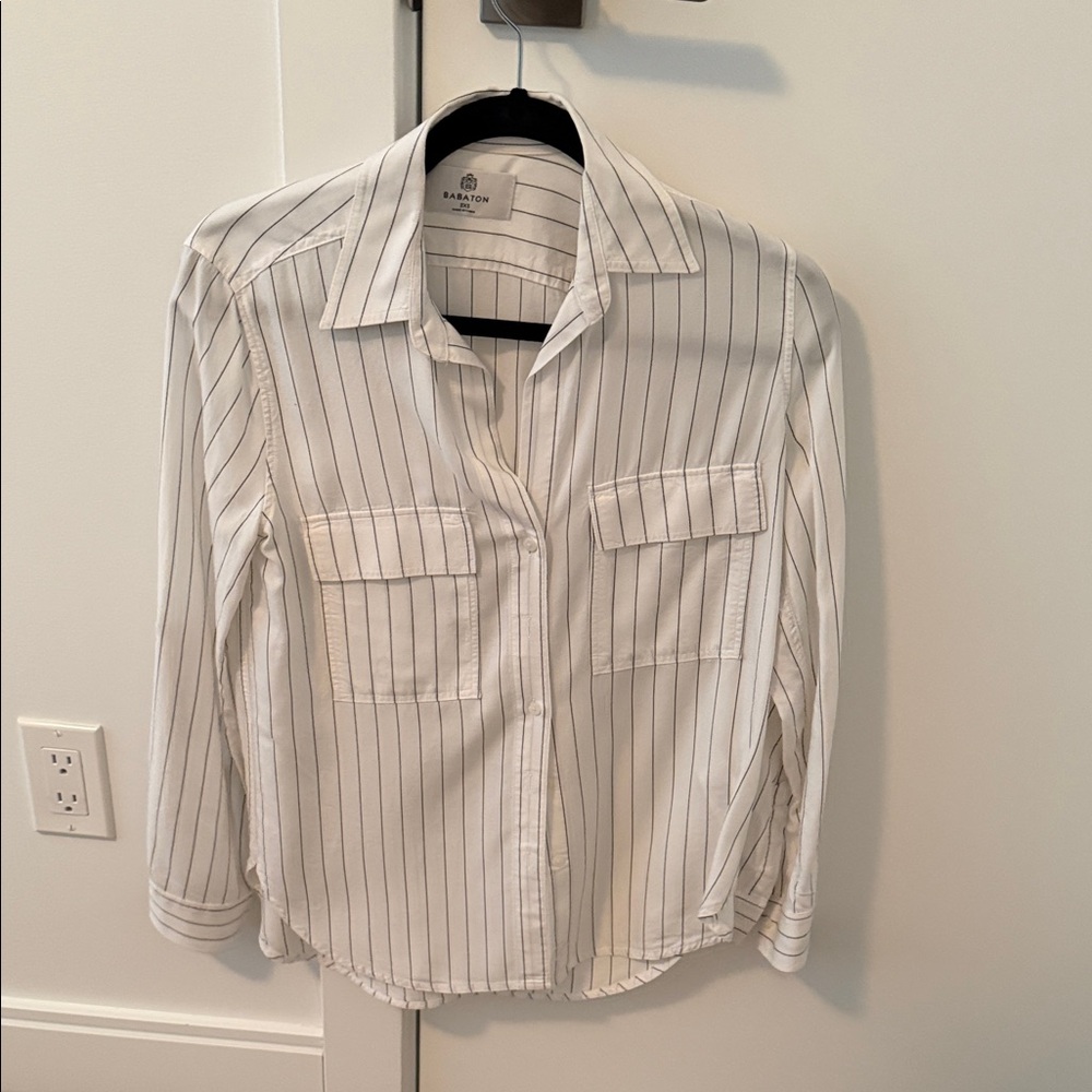 Babaton White and Black Striped Utility Shirt